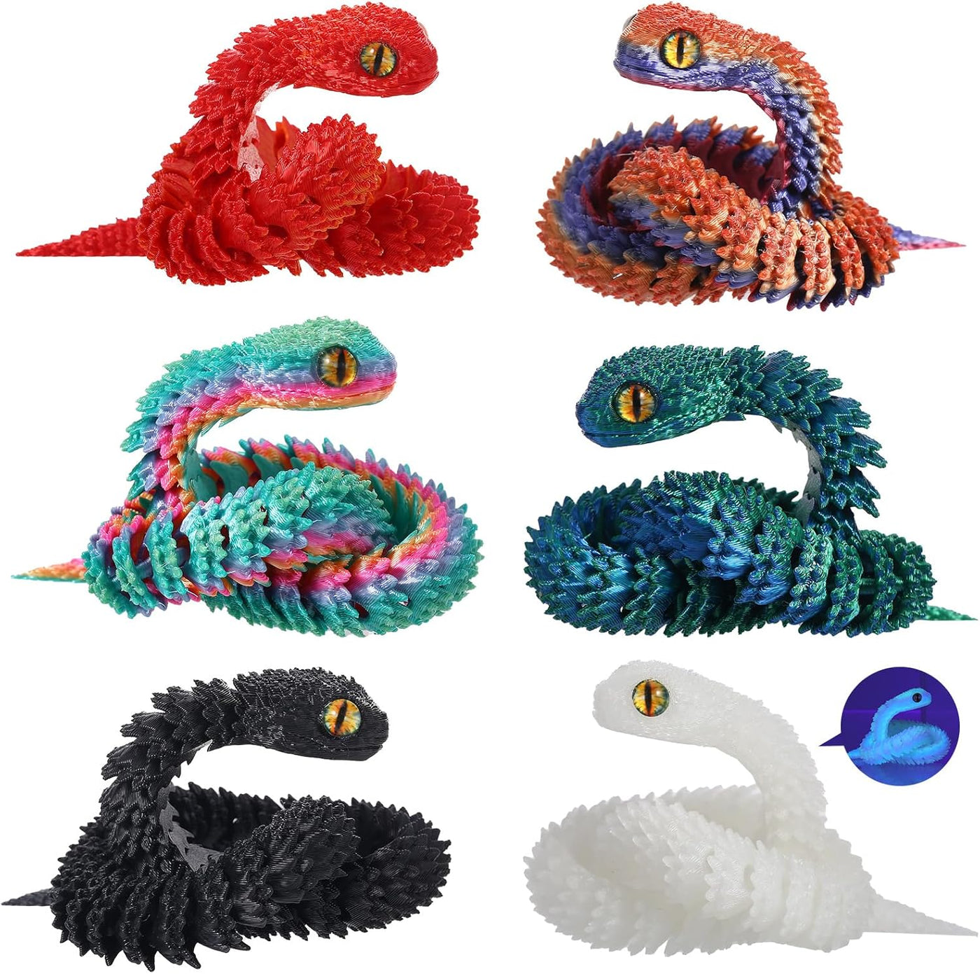 Guiqulai 6 juguetes de serpiente impresos en 3D de 12