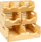 HOMESTEAD Contenedor de almacenamiento de madera apilable de 3 niveles, organizador de almacenamiento ventilado de papa y cebolla con asas, contenedores organizadores de despensa de madera para