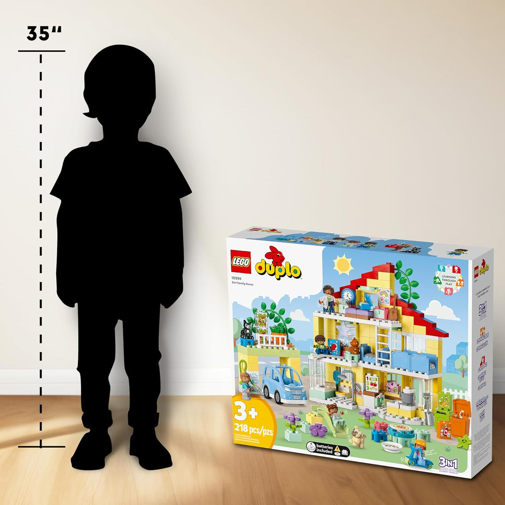 LEGO DUPLO Town 3 en 1 casa familiar 10994 Juego de construcción educativo STEM, juguete de regalo para Navidad para niños pequeños de 3 años en adelante, juguete de auto y casa de 3 pisos permite que
