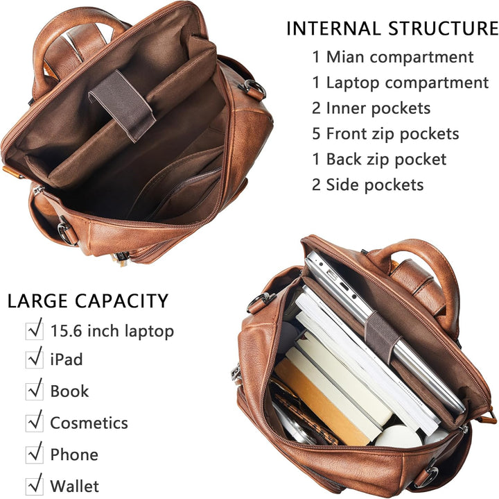Shrrie Mochila de cuero vegano para computadora portátil para mujer...
