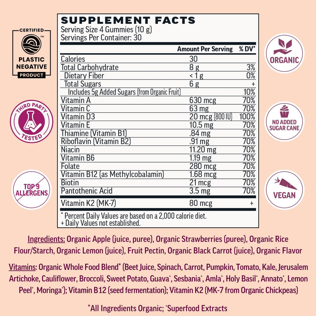 Llama Naturals Multivitamínico para mujeres, gomitas veganas y orgá...