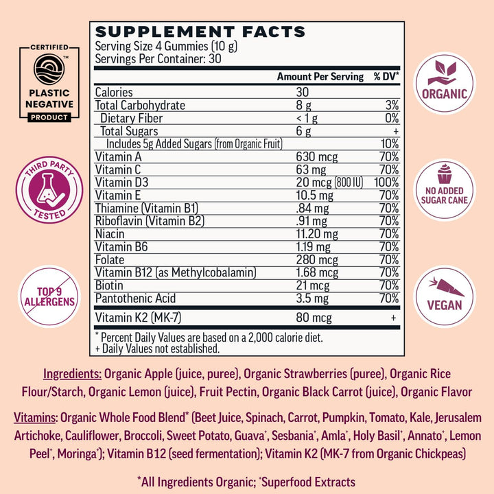 Llama Naturals Multivitamínico para mujeres, gomitas veganas y orgá...