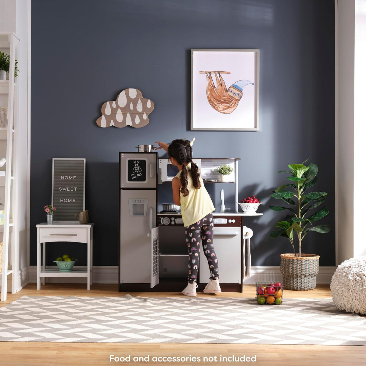 KidKraft Cocina de Juguete Uptown Espresso de Madera con Teléfono de Juguete, Pizarra y Toallero, Espresso