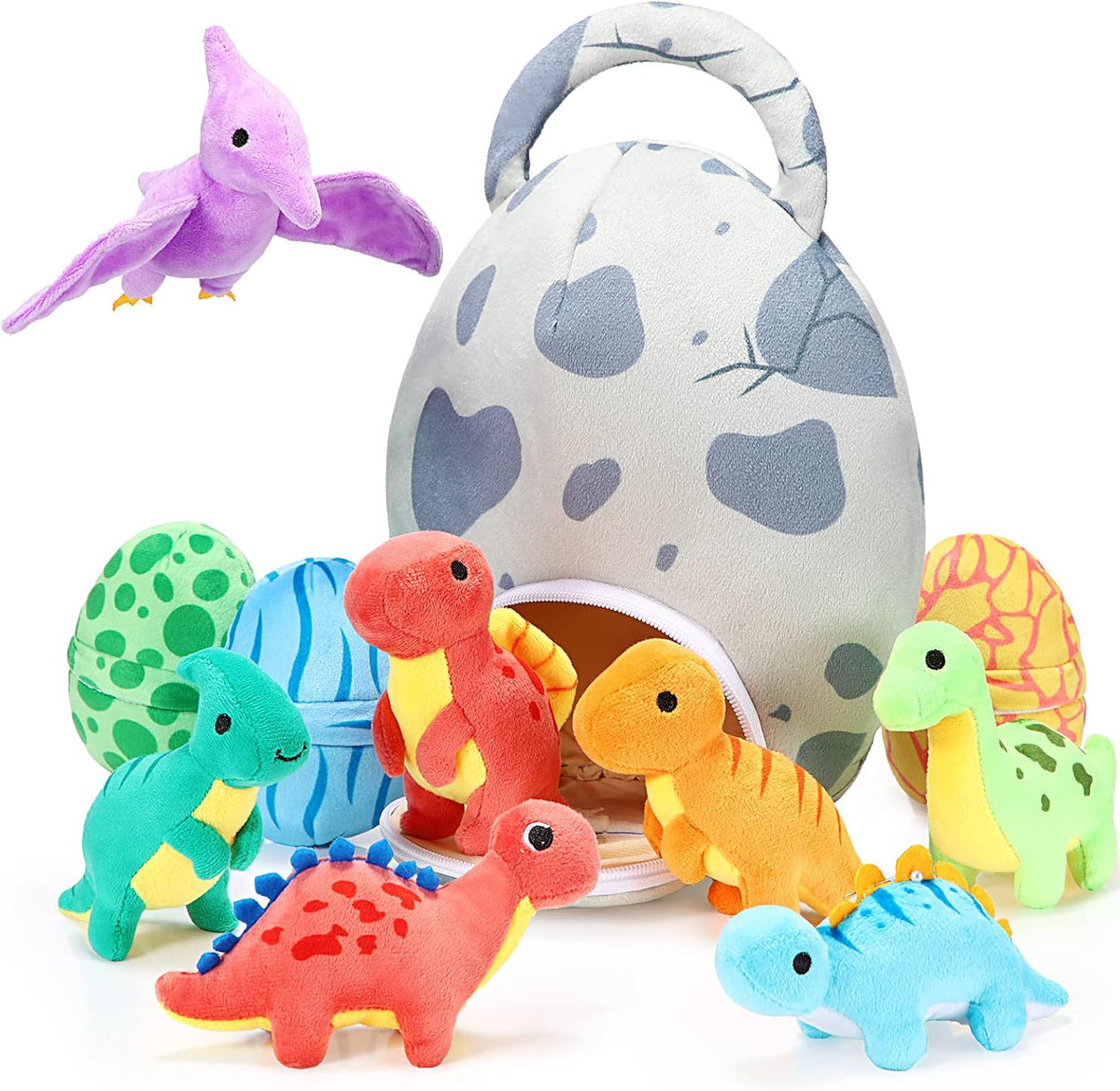 Zhanmai - 11 piezas de dinosaurio de peluche con bolsa de huevo, dinosaurio