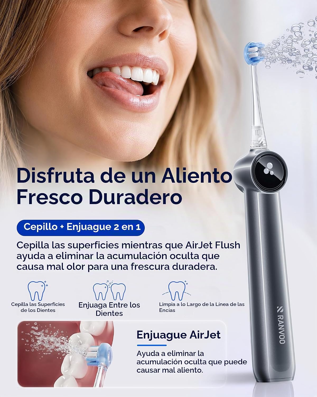 RANVOO AirJet X5 Cepillo de dientes eléctrico, recomendado por dentistas, gris