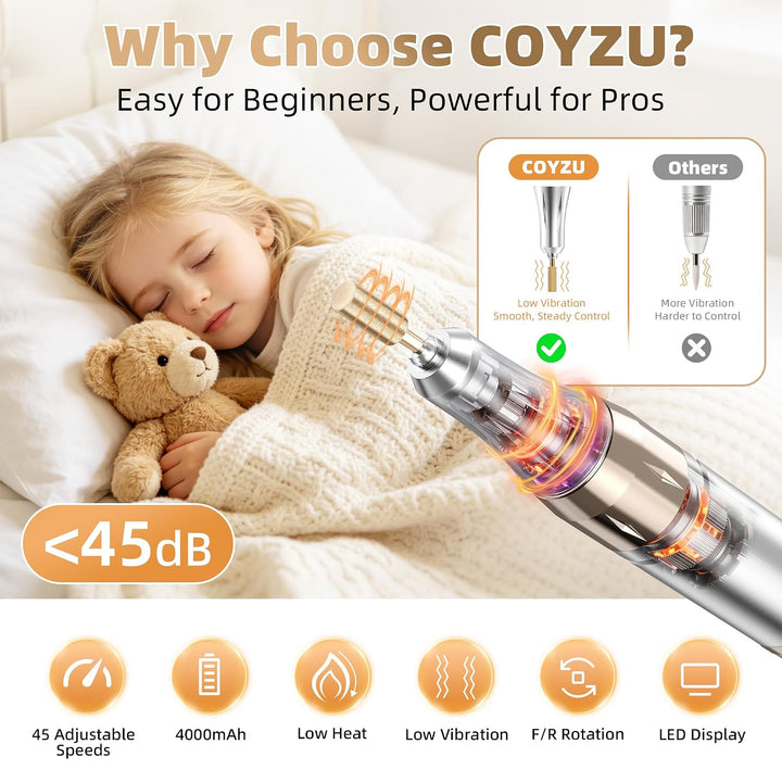 COYZU Taladro de uñas eléctrico profesional Lima de uñas recargable...
