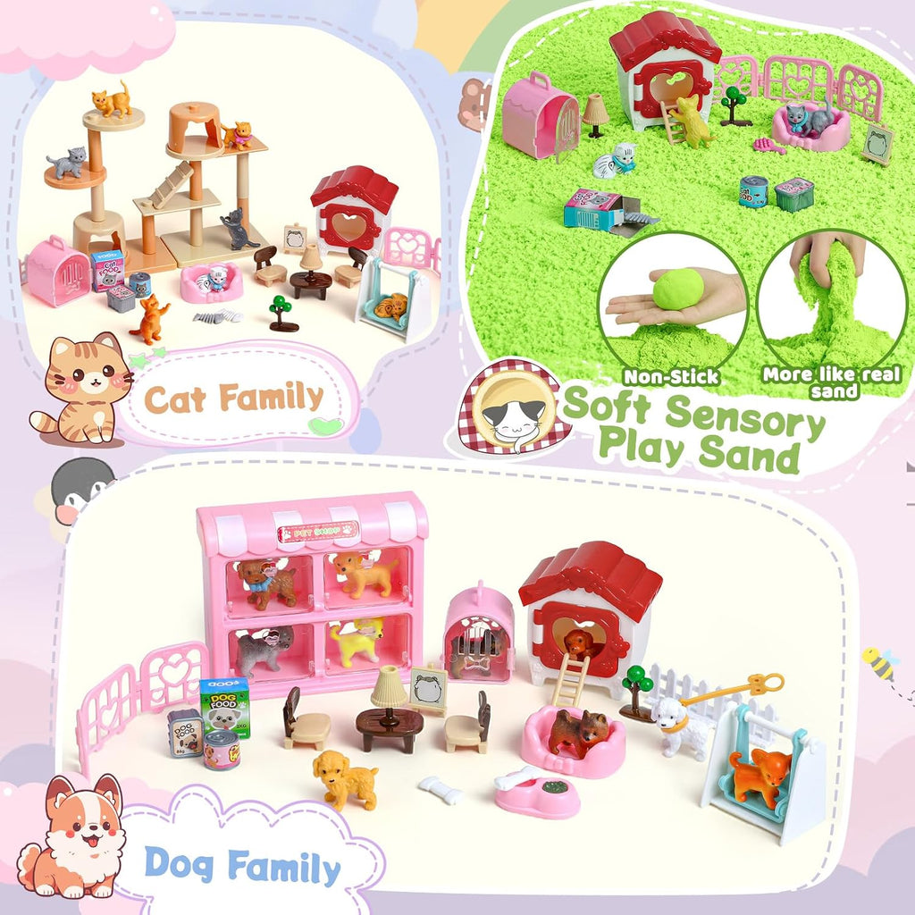 Cat y Dog Sensory Bin, Play Sand Kit para Girls y Boys Ages 3-8