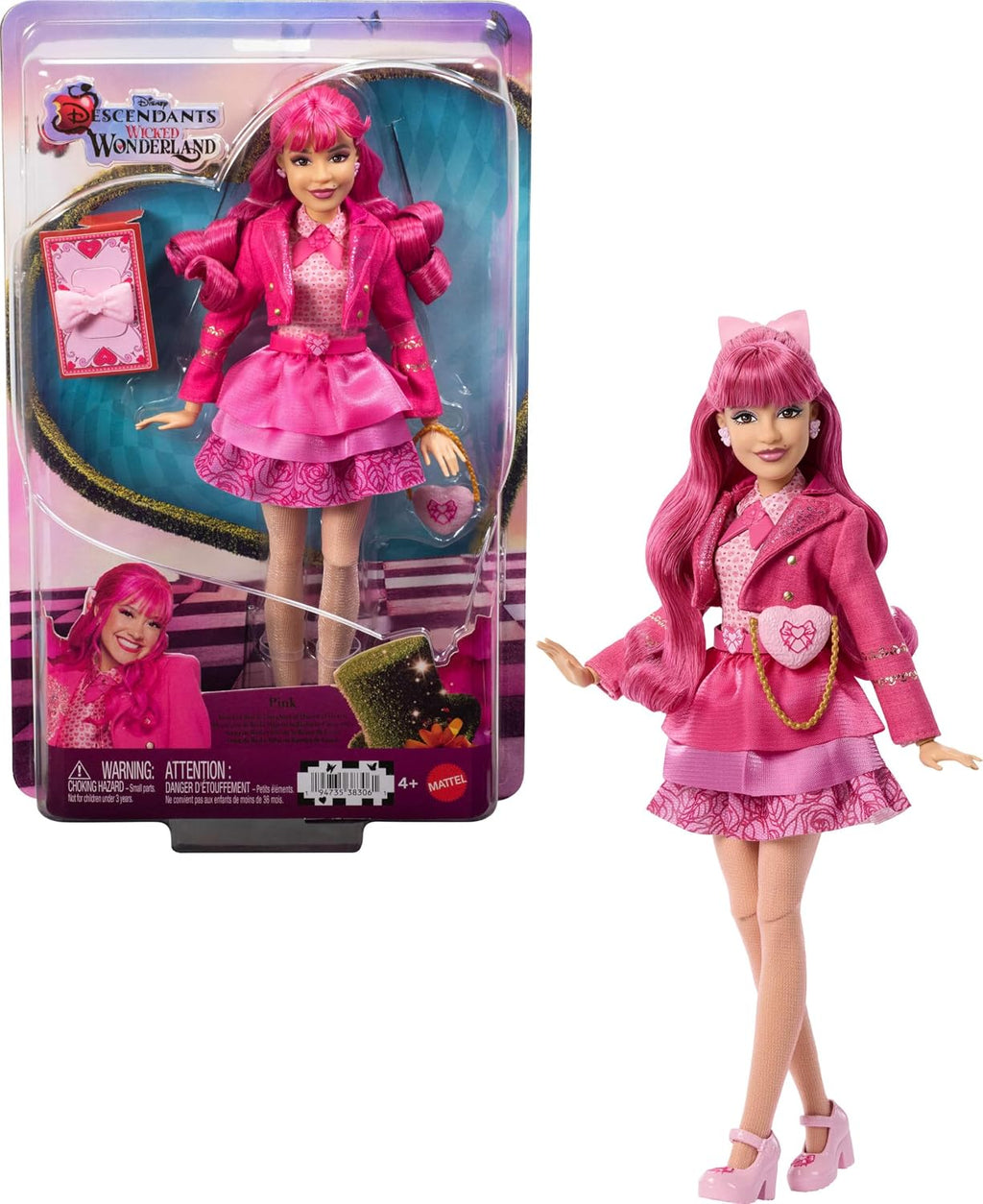 Mattel Disney Descendants: Wicked Wonderland Fashion Doll & Accessory, Pink Sister of Red & Daughter of Queen of Hearts con ropa inspirada en la película