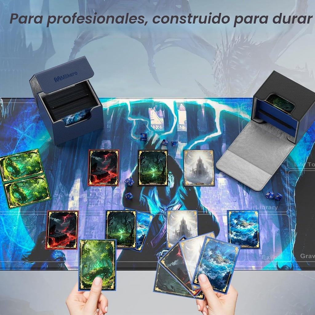Mlikero Paquete de 4 cajas de cartas Commander con capacidad para más de 400 tarjetas de doble manga con 4 divisores, caja de tarjetas de cuero con cierre magnético para MTG, TCG (4 colores)