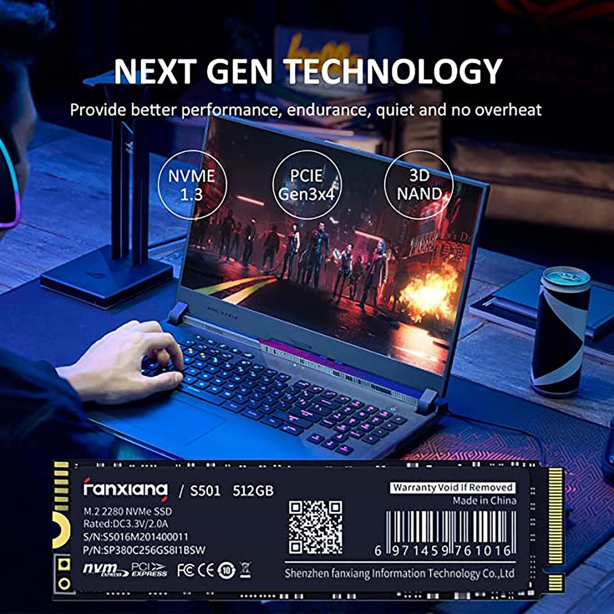 fanxiang S501 512GB NVMe SSD 3D NAND1.3 PCIe Gen3x4 M.2 2280 Unidad...