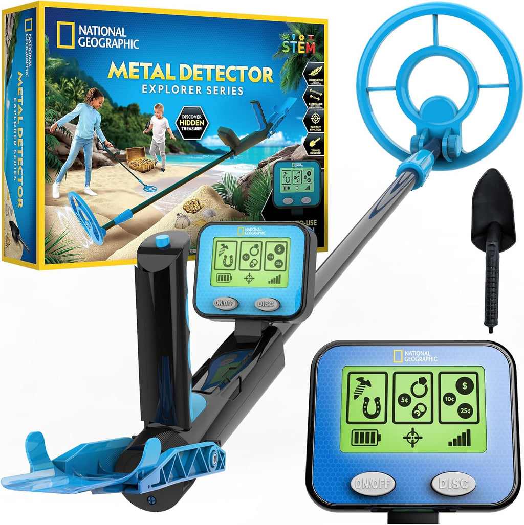 NATIONAL GEOGRAPHIC - Detector de metales para niños, bobina detector de metales impermeable de 7.4 pulgadas, detector de oro ligero con función de localización precisa y pantalla LCD, detector de