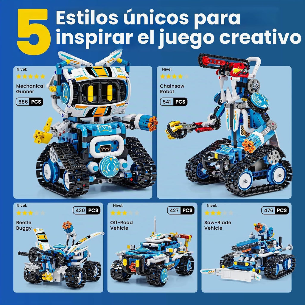 Kit de robótica STEM 5 en 1, aplicación y kit de construcción de robot de control remoto