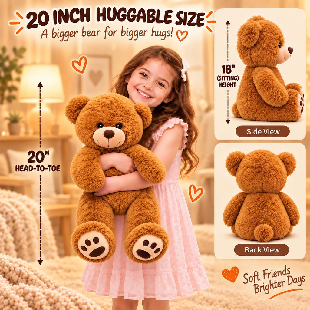 LotFancy Teddy Bear Stuffed Animals, 20 inch Soft Plush Toy, Brown