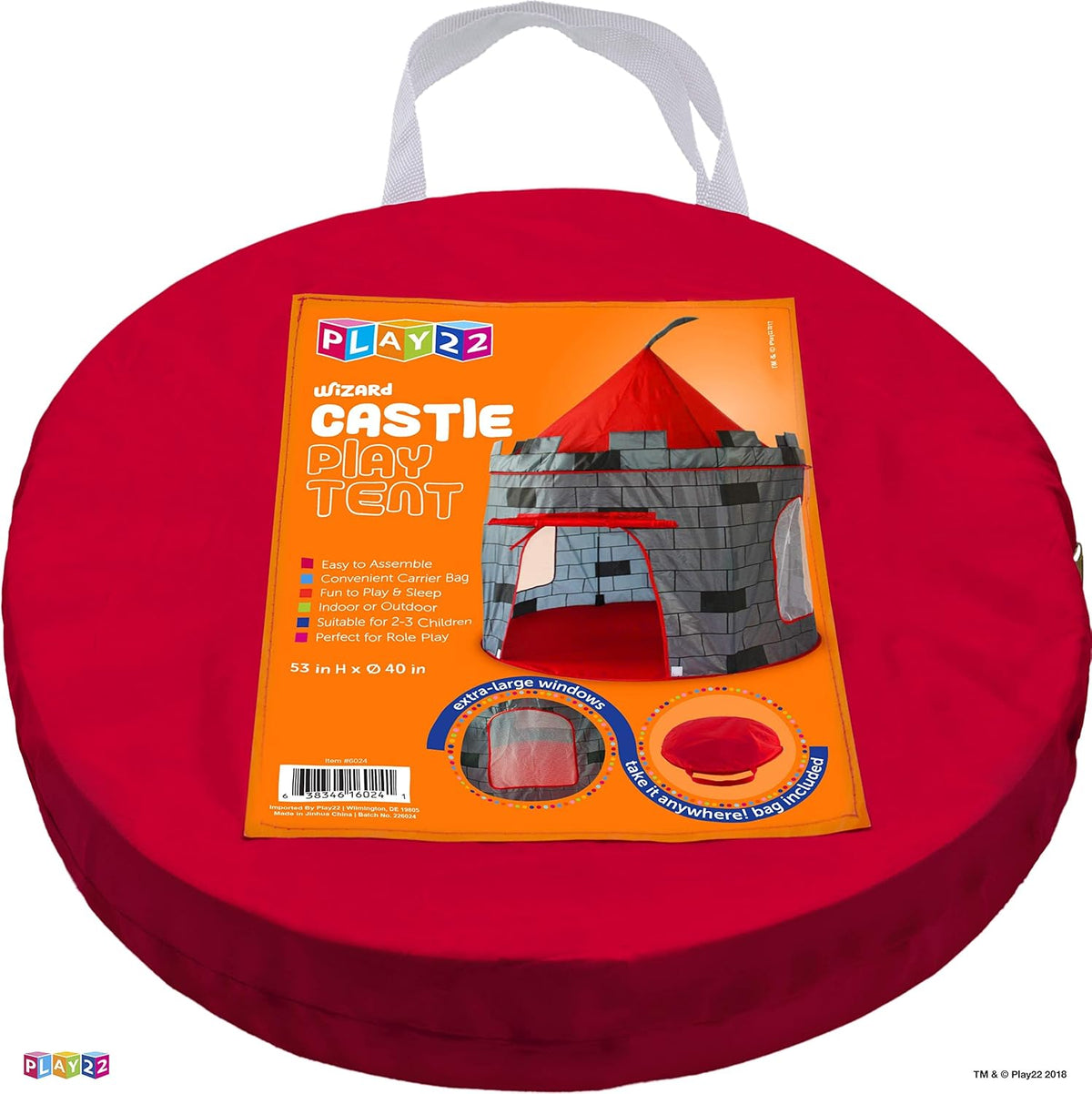 Play22 Tienda de Juego para Niños Castillo de Caballero - Tienda Portátil Emergente - Plegable en Bolsa de Transporte - Juego para Niños para Uso en Interiores y Exteriores - Casa de Juegos para Niños