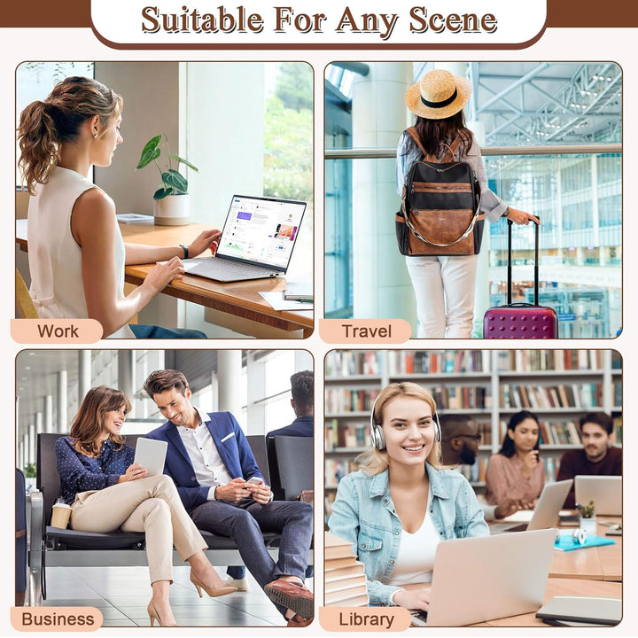 AGLOD Mochila de cuero vegano para computadora portátil para mujer,...