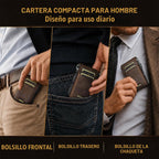 RUNBOX Cartera plegable de cuero genuino para hombres, tarjetero delgado