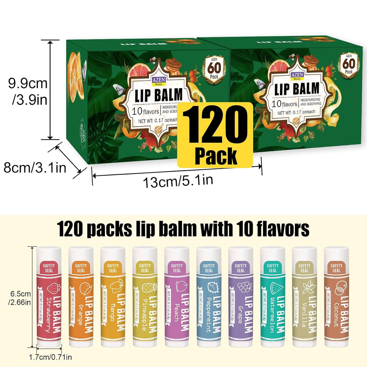 AZEN Paquete de 120 bálsamos labiales, bálsamo labial natural a gra...
