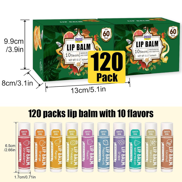 AZEN Paquete de 120 bálsamos labiales, bálsamo labial natural a gra...