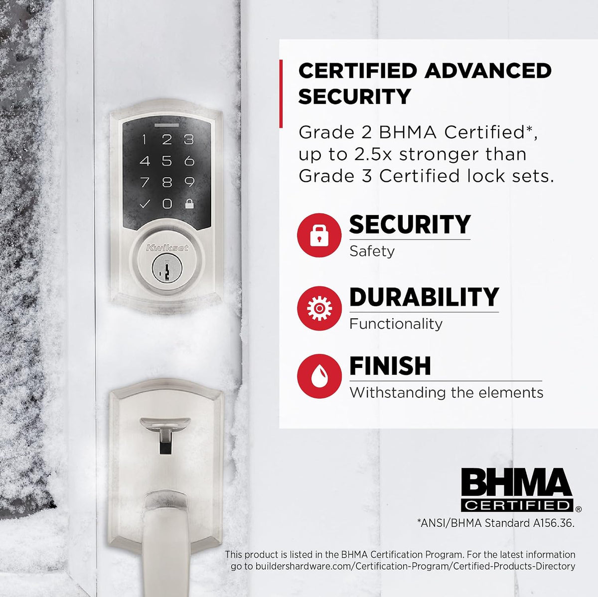 Kwikset SmartCode 270 - Cerradura de puerta con teclado táctil electrónico sin llave con bloqueo automático, códigos de usuario personalizados, seguridad avanzada en níquel satinado tradicional