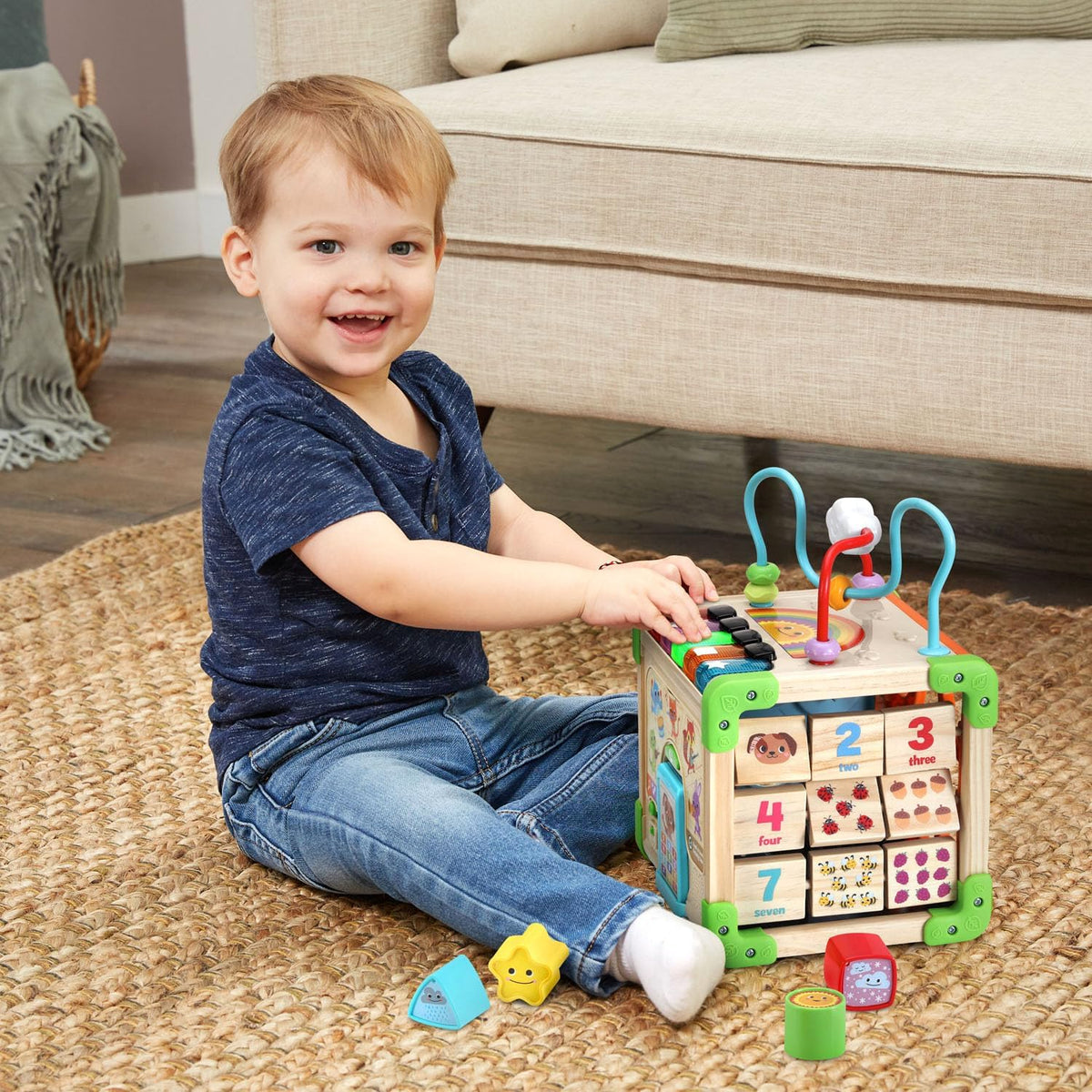 LeapFrog Cubo de Actividades Electrónico Táctil con Música y Luces de Madera, Tema de Animales, Edades 1 en Adelante
