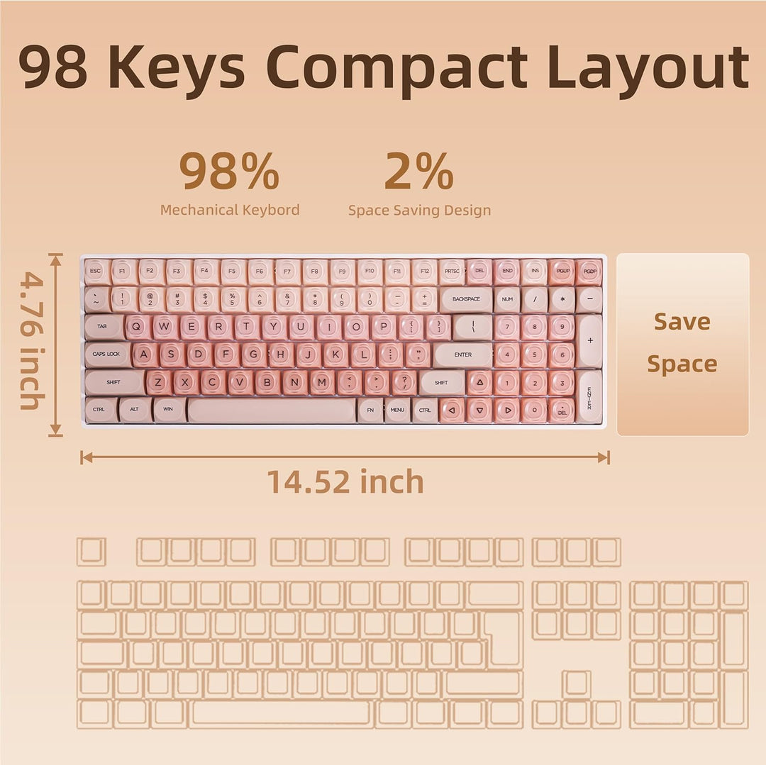 ZORNHER ZH100 Foundation Mechanical Keyboard,98% Pink Creamy Keyboa...