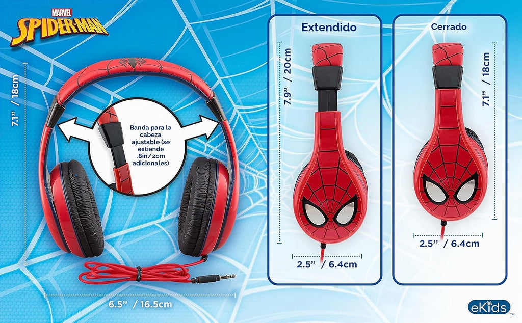 Auriculares Marvel Spiderman, auriculares para jóvenes con limitador de volumen incorporado y los niveles de sonido aptos para los niños