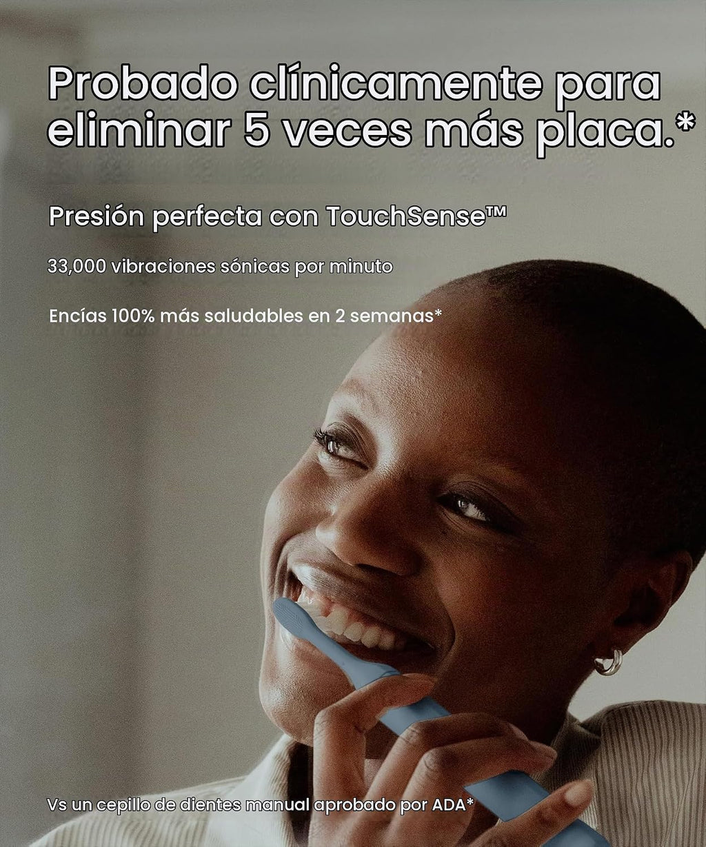 SURI Cepillo de dientes eléctrico Pro Sonic | Batería para más de 4 semanas | Sensor de presión | Cuerpo de aluminio | Temporizador de 2 minutos | Cabeza a base de plantas | Azul