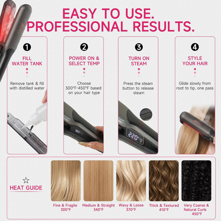 UKLISS Plancha de pelo profesional de 2 pulgadas de ancho | Vapor d...
