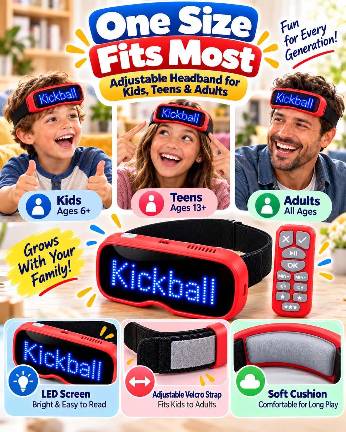 KOKODI Divertido juego de frases familiares para risas sin fin | Diadema LED electrónica con control remoto, no necesita tarjetas, juego de fiesta interactivo para niños, adultos y grupos