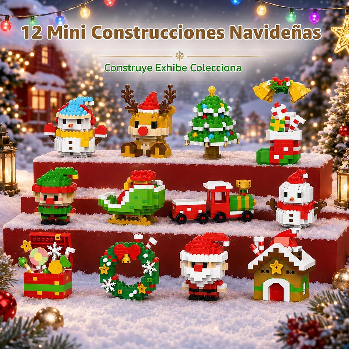 Calendario de Adviento de Navidad, bloques de construcción, 12 días Mini