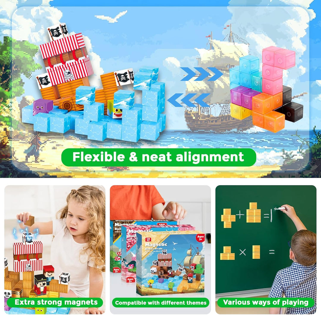 ToyUnited Bloques magnéticos \u2013 Juego de 100 piezas de construc...