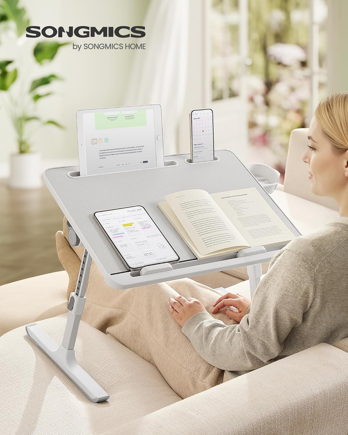 SONGMICS Escritorio para computadora portátil de cama, plegable