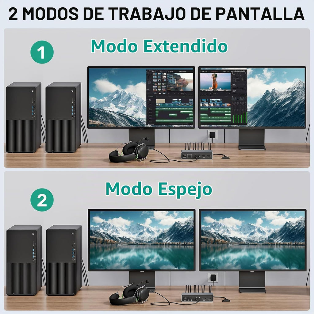 Conmutador KVM HDMI 2 monitores 2 computadoras - 4K@60Hz aluminio