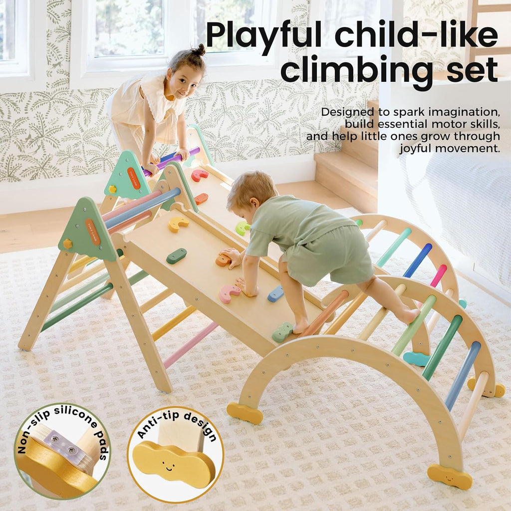 Tiny Land Conjunto de Triángulo Pikler, 7 en 1 plegable Montessori Escalada Juguetes