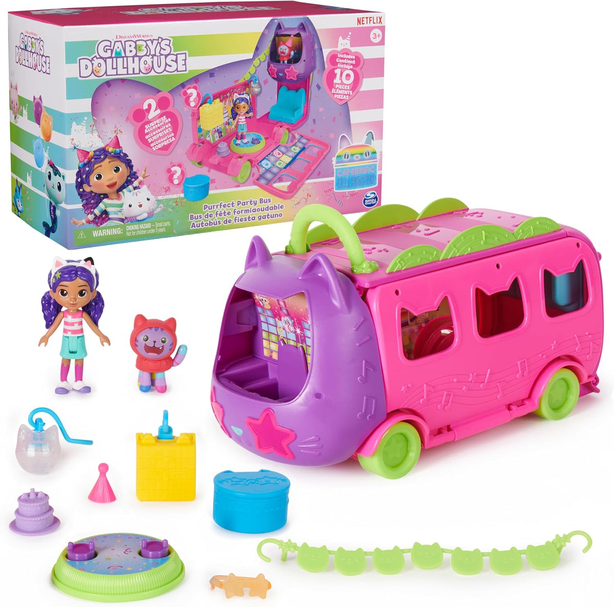 Gabby's Dollhouse Celebration Party Bus, Transforming Playset con Gabby DJ
