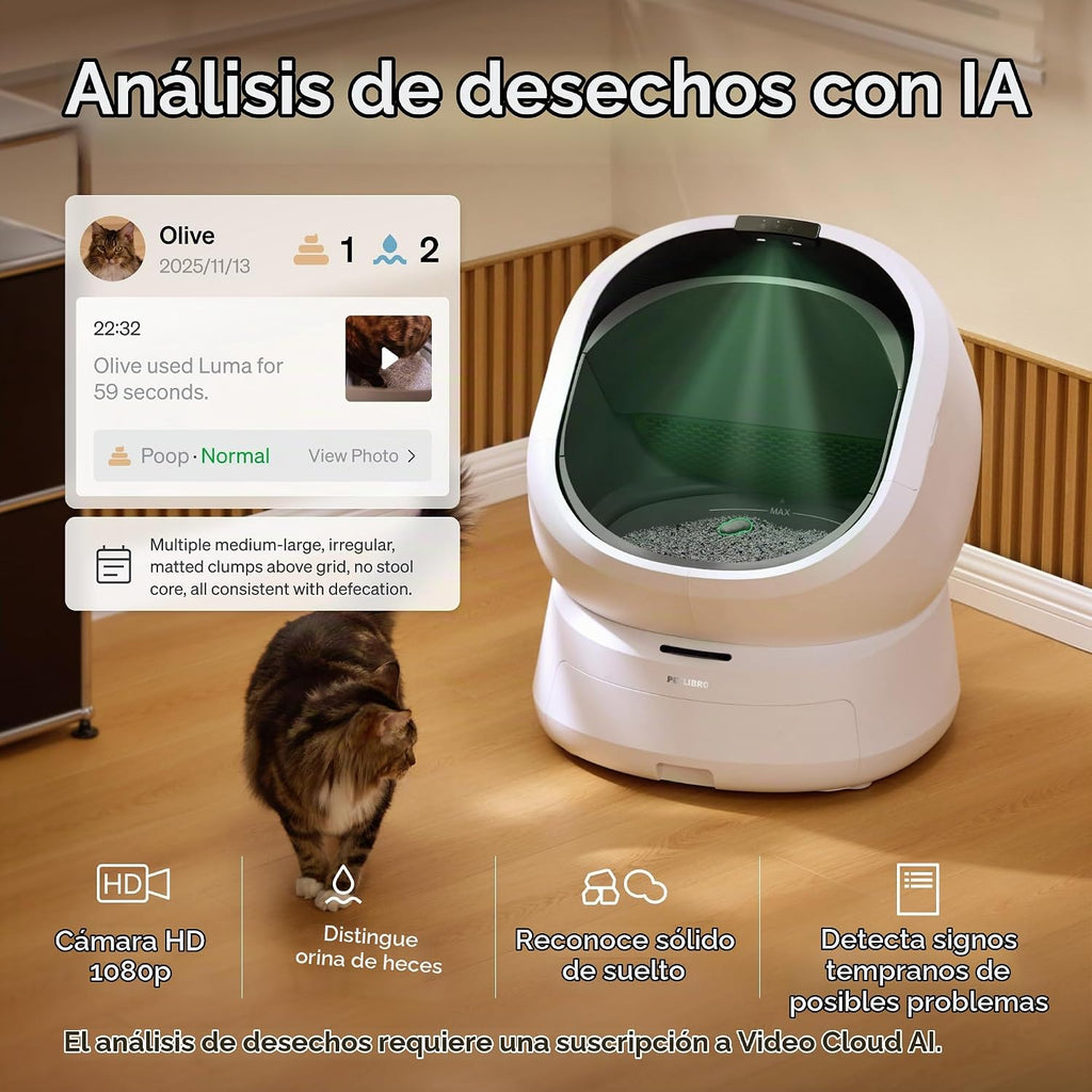PETLIBRO Automatic Litter Box con AI-Camera Waste Analysis, Auto Odor-Control Self Cleaning Litter Box, Large Open-Top Luma Smart Litterbox con Multi-Cats Recognition, Usage Tracking, Safety Sensors