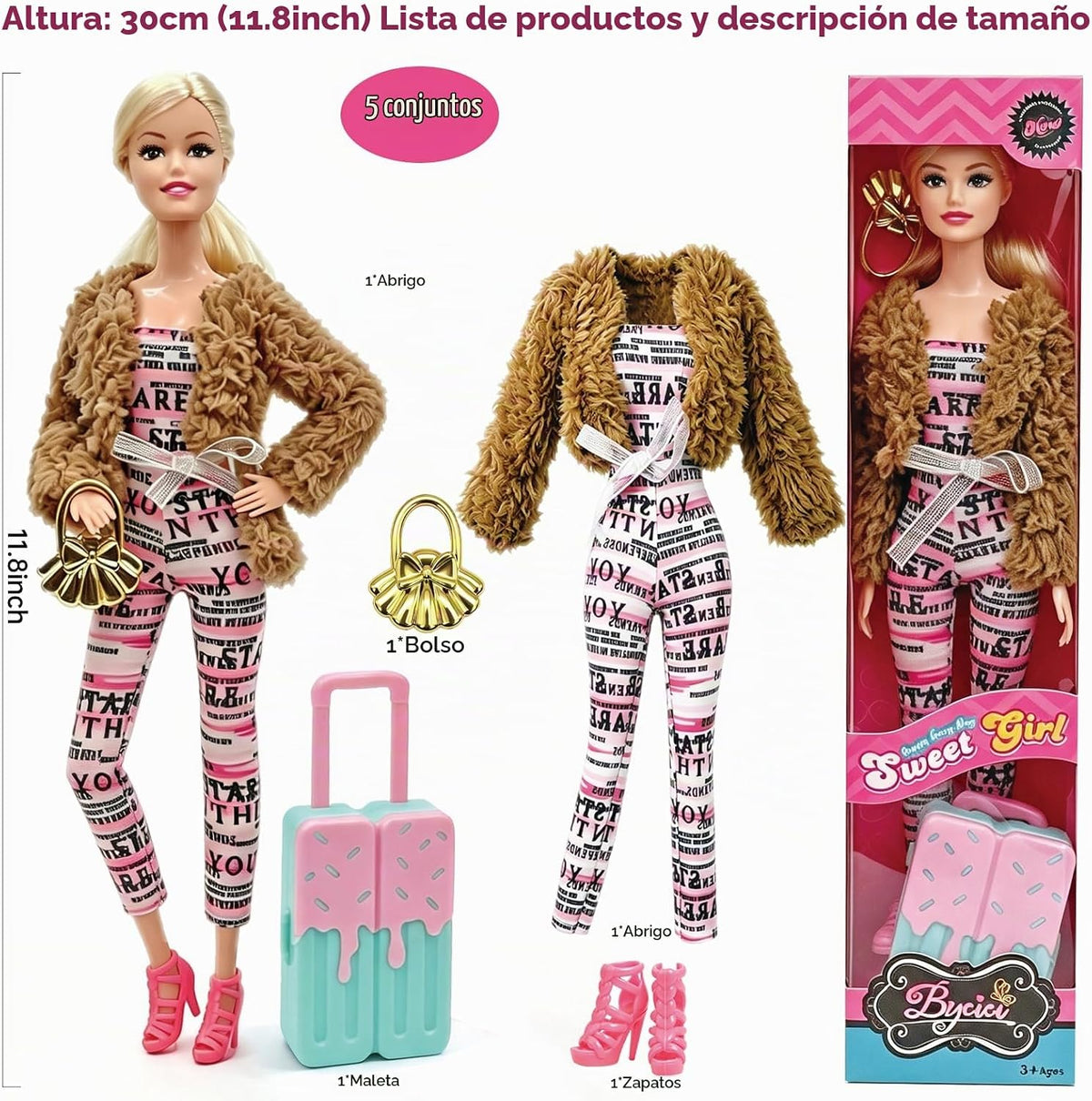 Juego de muñecas de moda de juguete americano de 11.5 pulgadas | Paquete de 4 muñecas de princesa para niñas de 6 a 12 años | Juego de muñecas con accesorios como bolso, sombrero, corona, collar