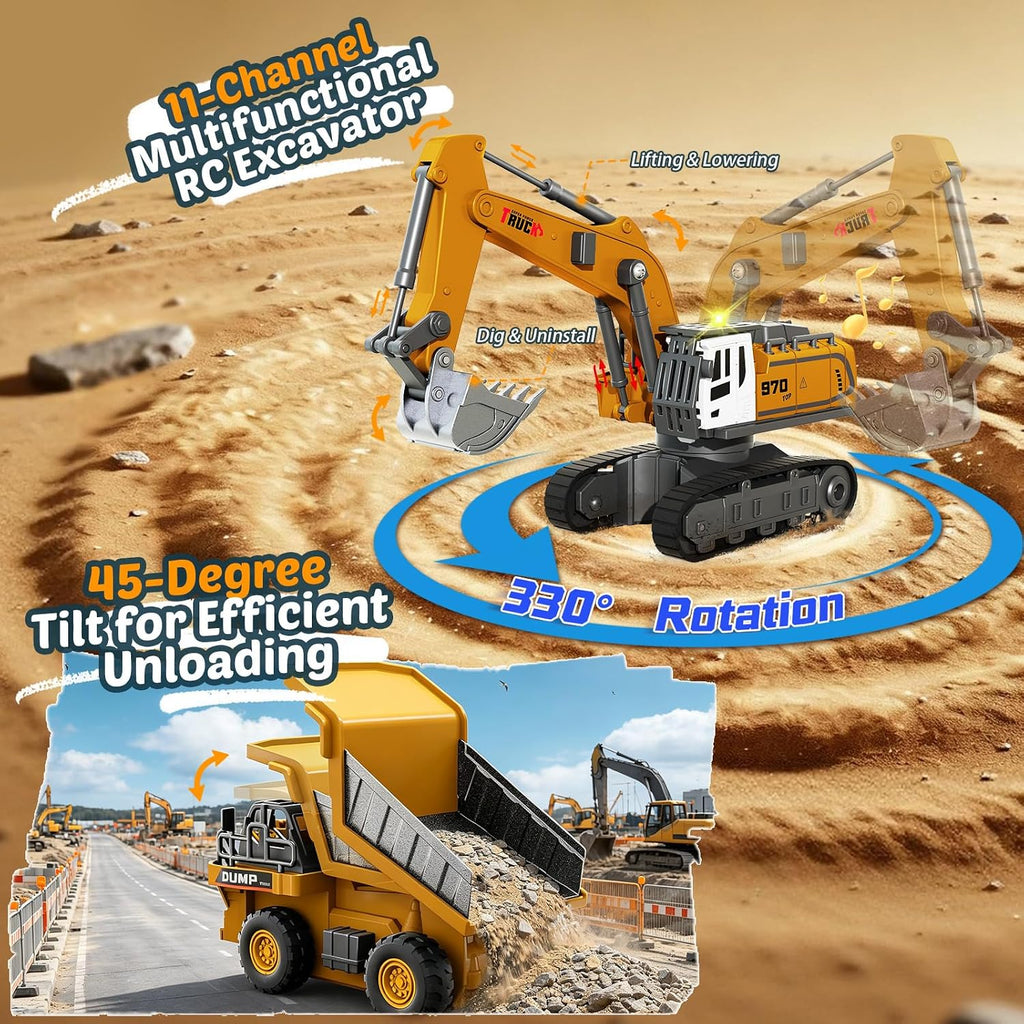 Mini RC Construction Set 1:64 Excavadora, carretilla elevadora, camión