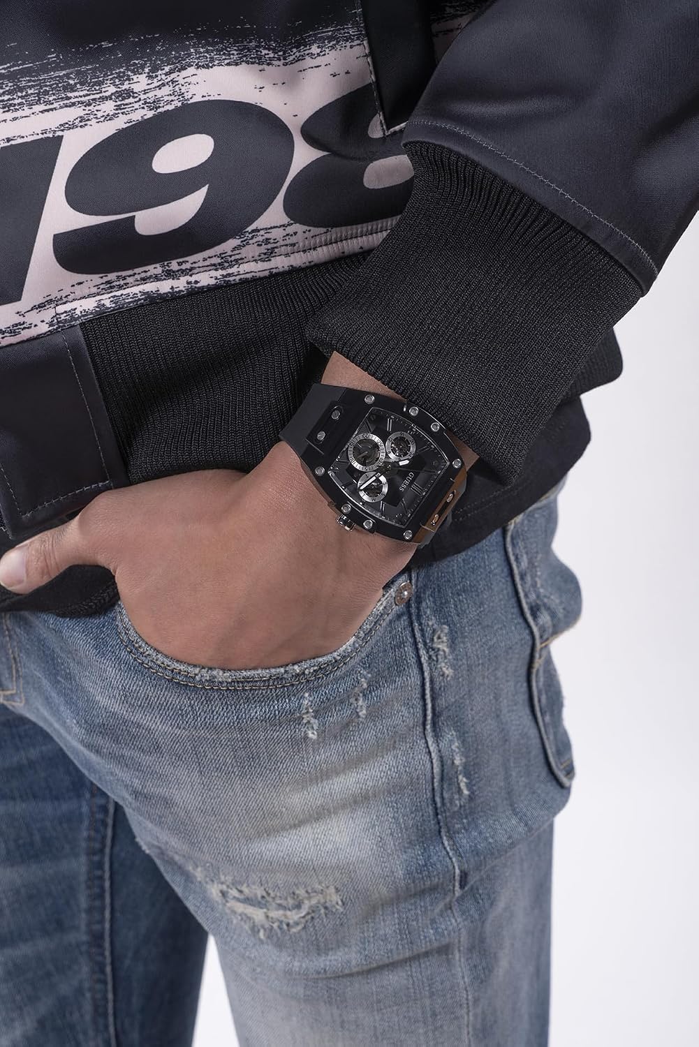 GUESS Serie GW0G para hombre | Reloj de tendencia analógica | Caja de policarbonato | Pulsera de silicona | Resistencia al agua 50M