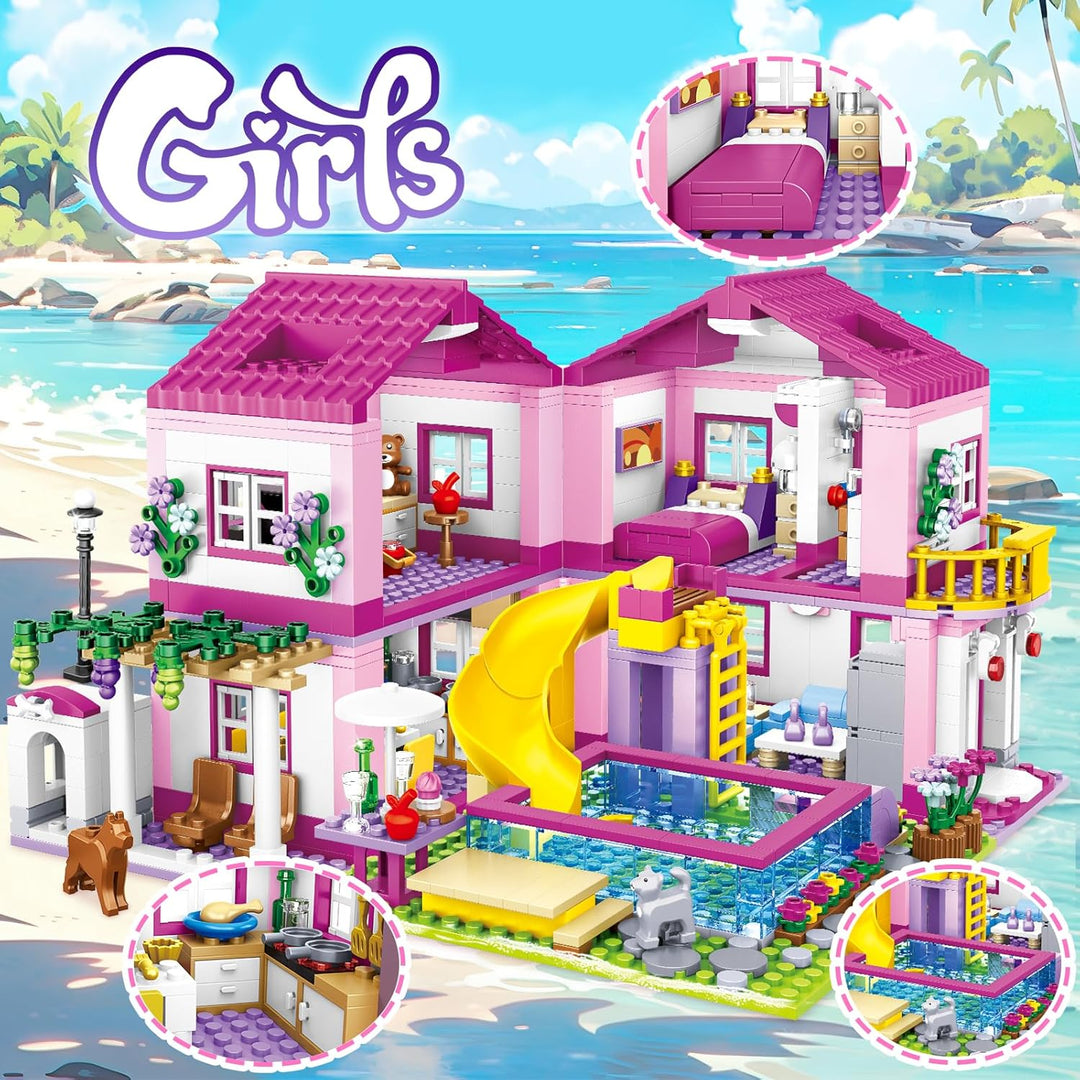 Pink Girls Summer Villa Friends - Juego de construcción