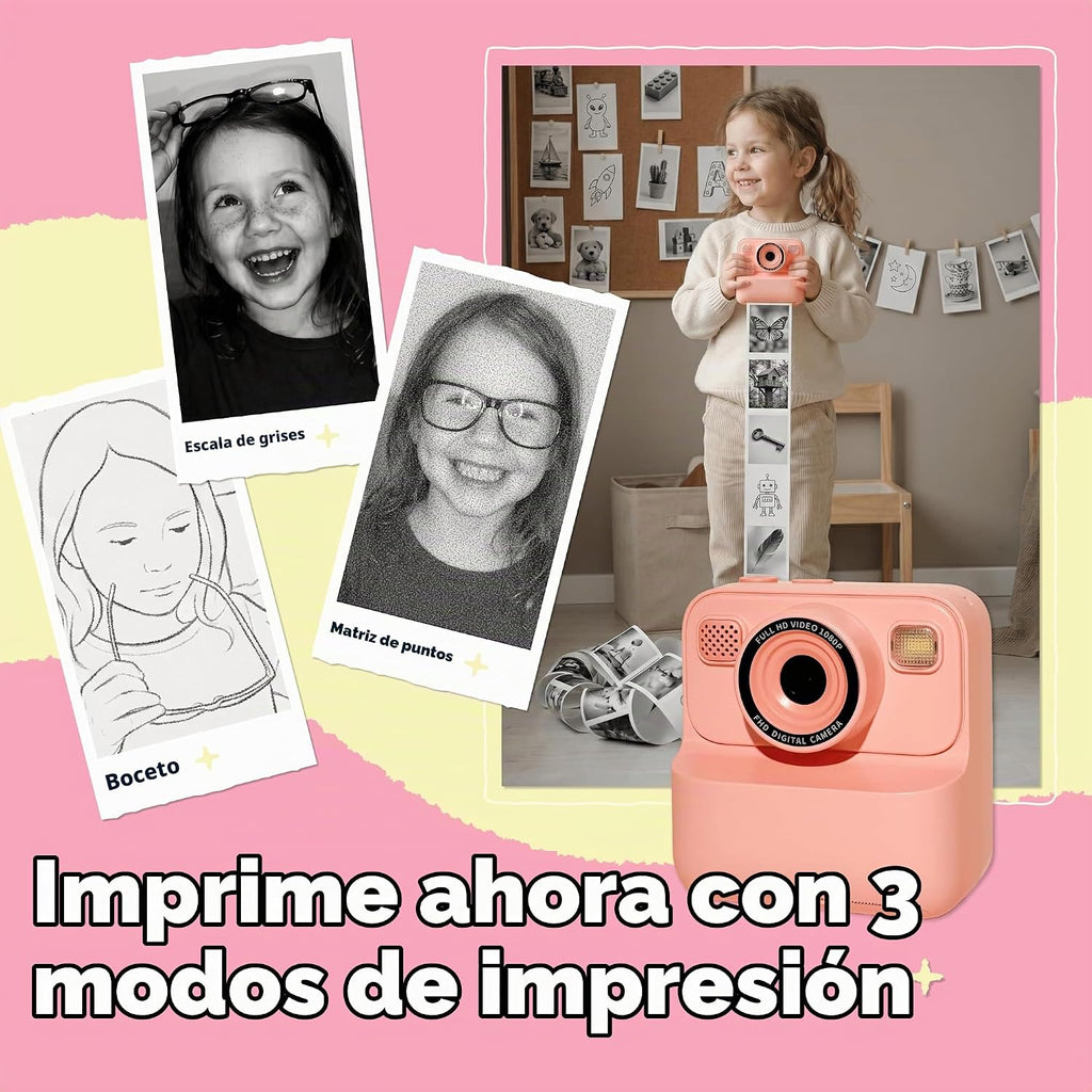 Cámara de impresión instantánea para niños, impresión térmica de tinta cero