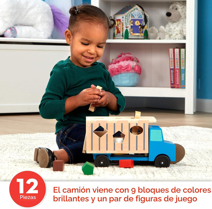 Camión de madera con 9 piezas coloridas y 2 figuras para jugar, de...