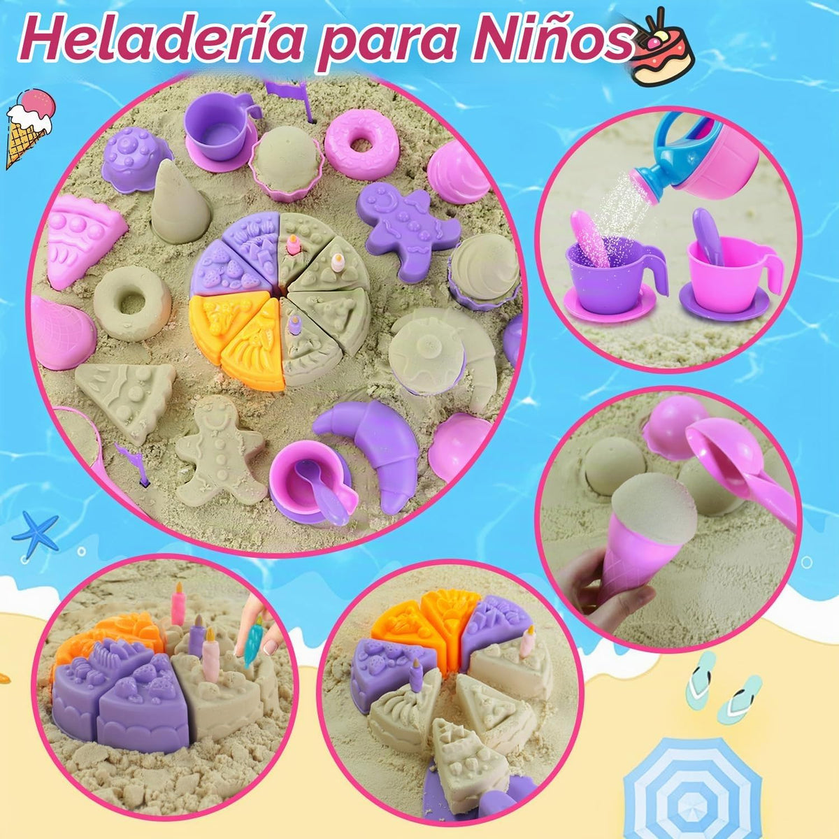 Juguetes de arena de playa, 50 juguetes de caja de arena con 2