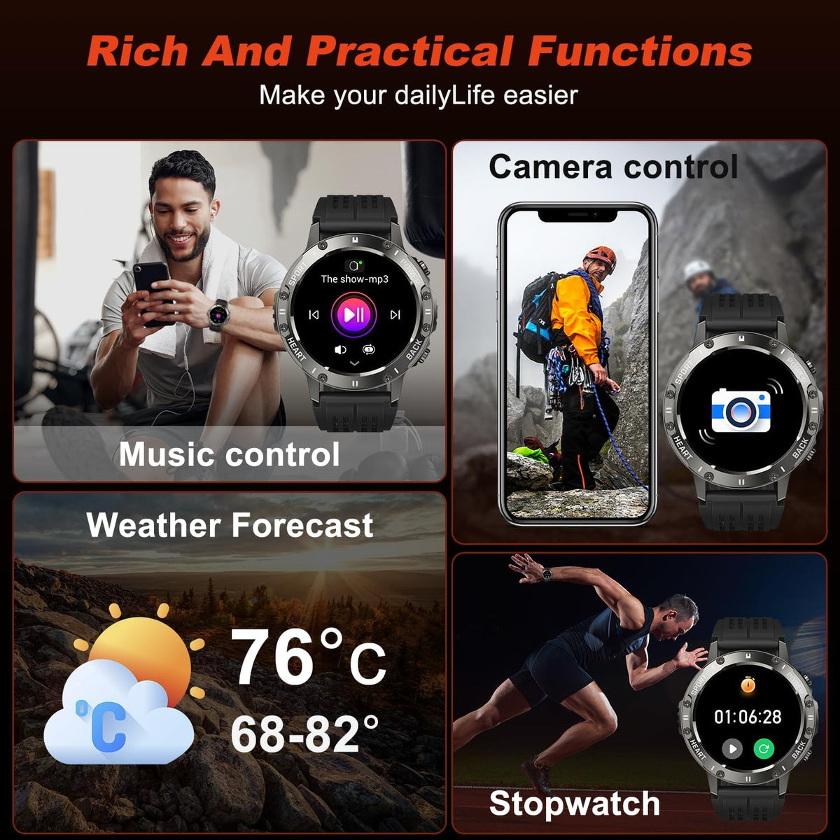 Reloj inteligente para hombre, rastreador de actividad física: Bluetooth resistente al agua, responder llamada, relojes digitales para hombre, podómetro, podómetro, reloj inteligente para teléfonos