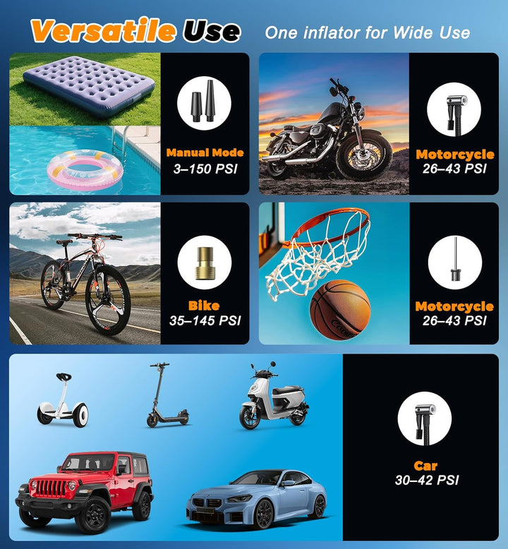 Inflador de Neumáticos Compresor de Aire Portátil - 150 PSI Inflado...
