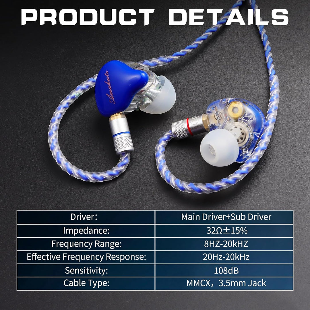 DCMEKA Auriculares de monitor intrauditivo con doble controlador IE...