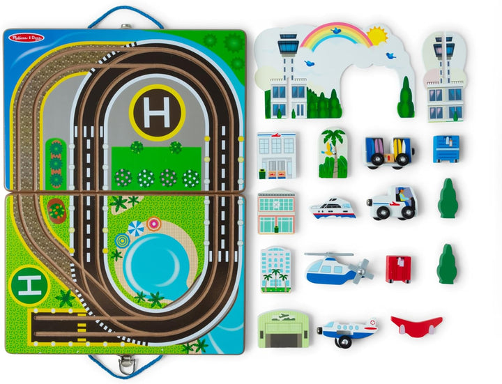 Melissa &amp; Doug Juego de aeropuerto para llevar, vehículos, pist...