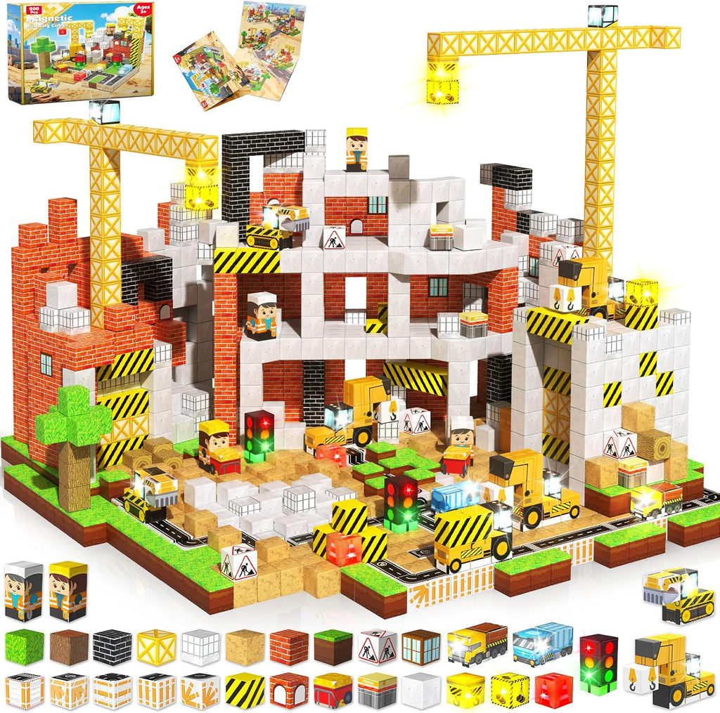 ToyUnited - 200 bloques magnéticos iluminados, bloques de construcción magnéticos, apilables, temática de construcción, STEM Montessori sensorial, regalos de cumpleaños, juguetes para niños y niñas de 3 a 12 años