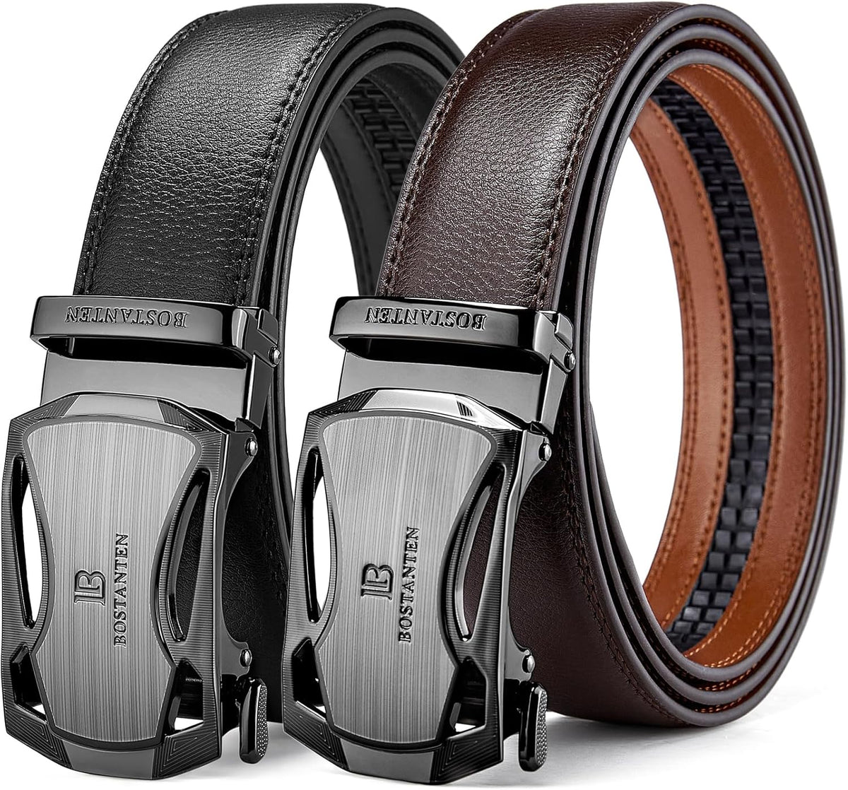 BOSTANTEN - Juego de 2 cinturones de trinquete de cuero para hombre...