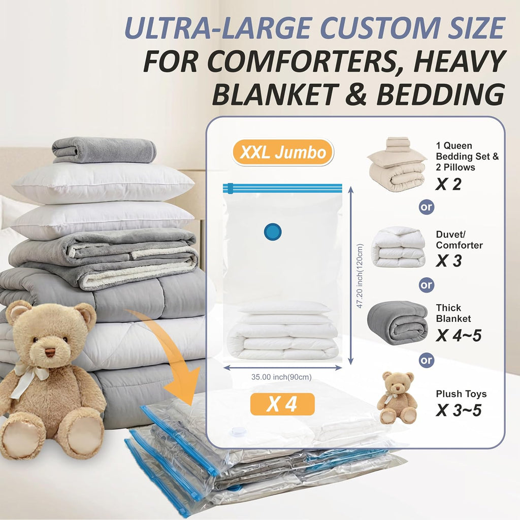 4 bolsas de almacenamiento al vacío jumbo XXL para ropa de cama